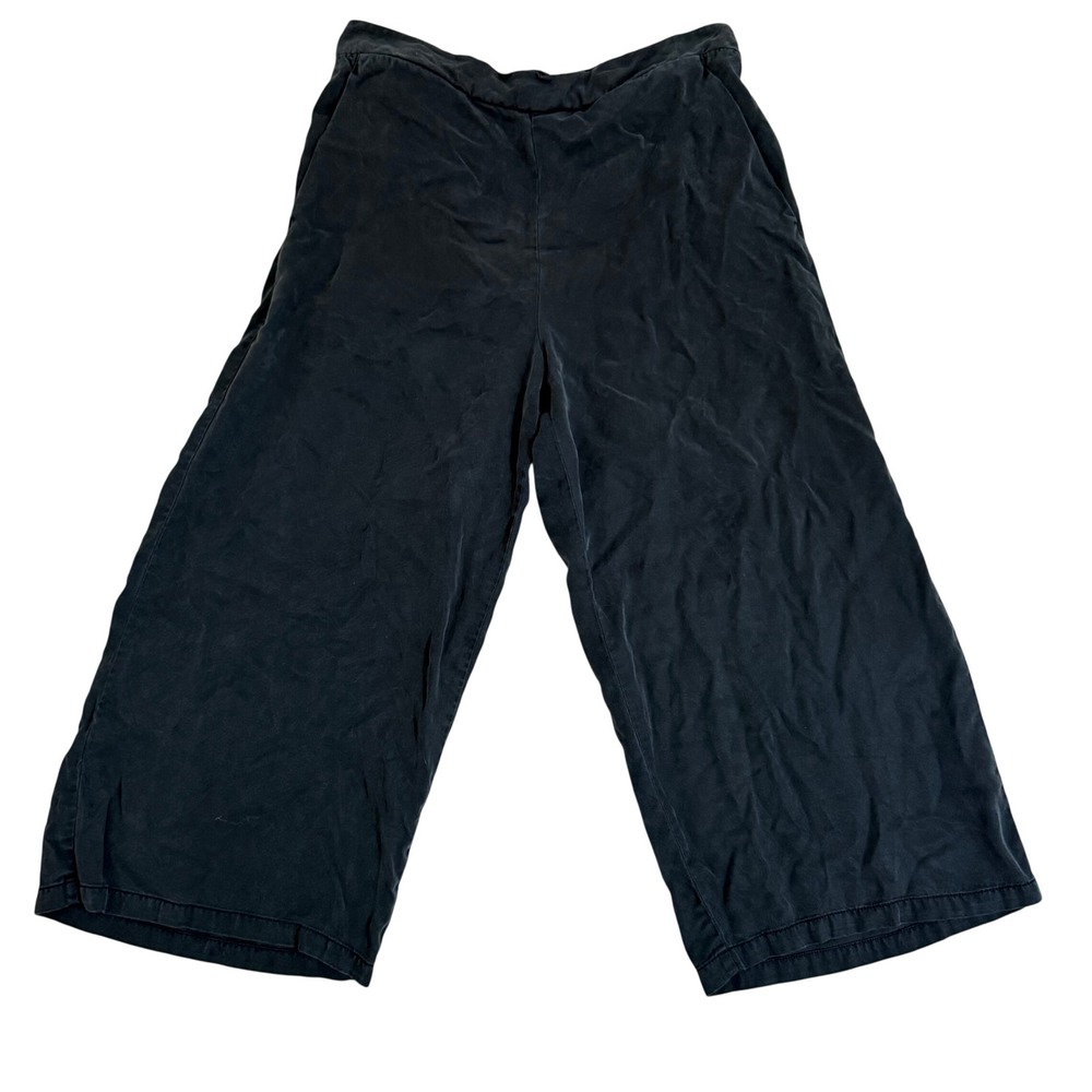 TenTree Black Lyocell Wide Leg Crop Pants Culottes Womens Large High Rise Pocket